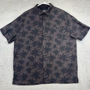 Nat Nast Silk Shirt Mens Large Black Hawaiian Palm Beach Casual Classic Summer‎